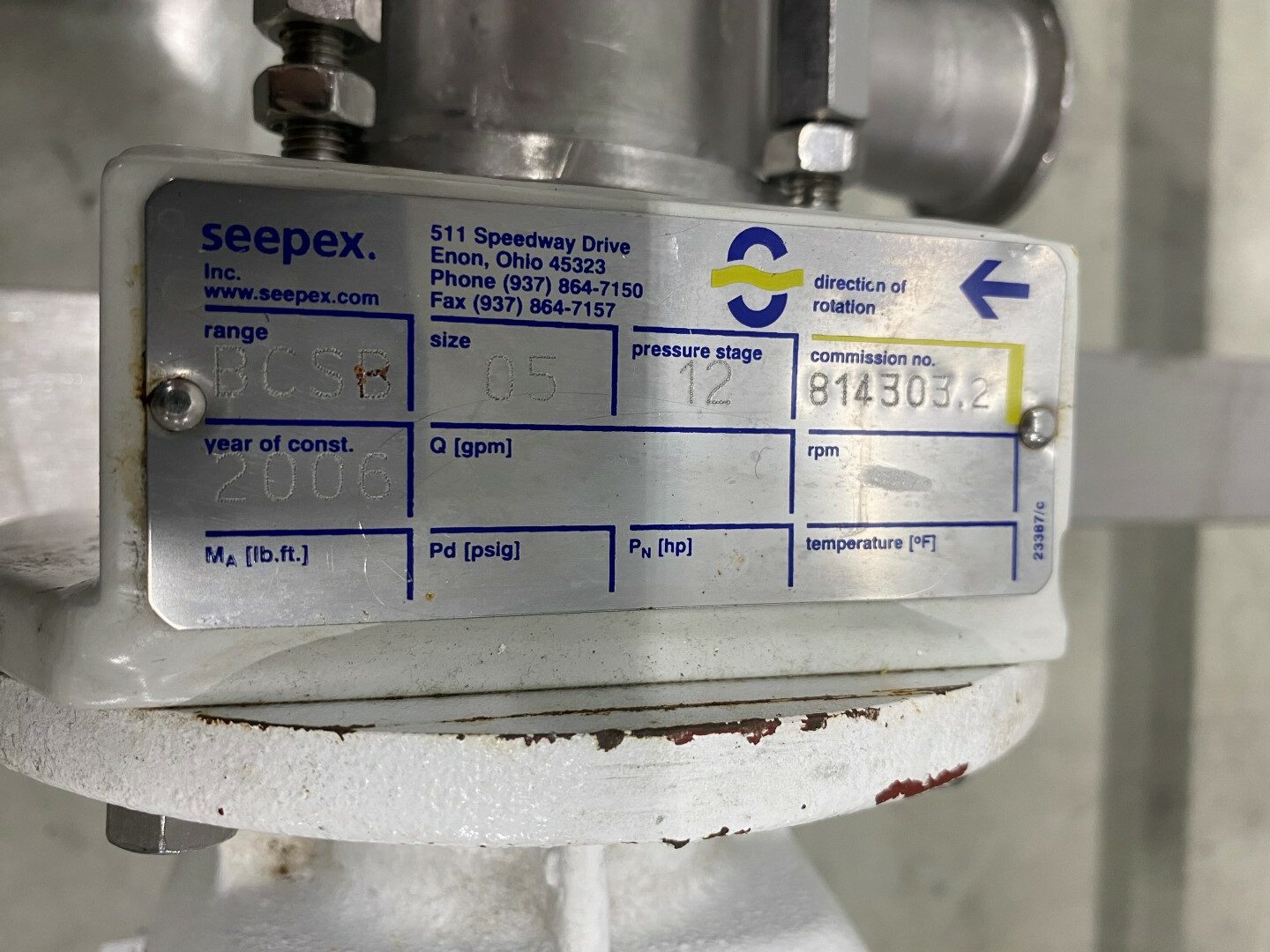 Used Seepex pump model BCSB size 05 with electrical panel